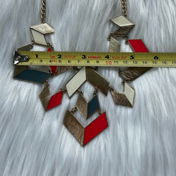 Gold and Red Aztec Geometric Statement Necklace - Picture 12 of 14